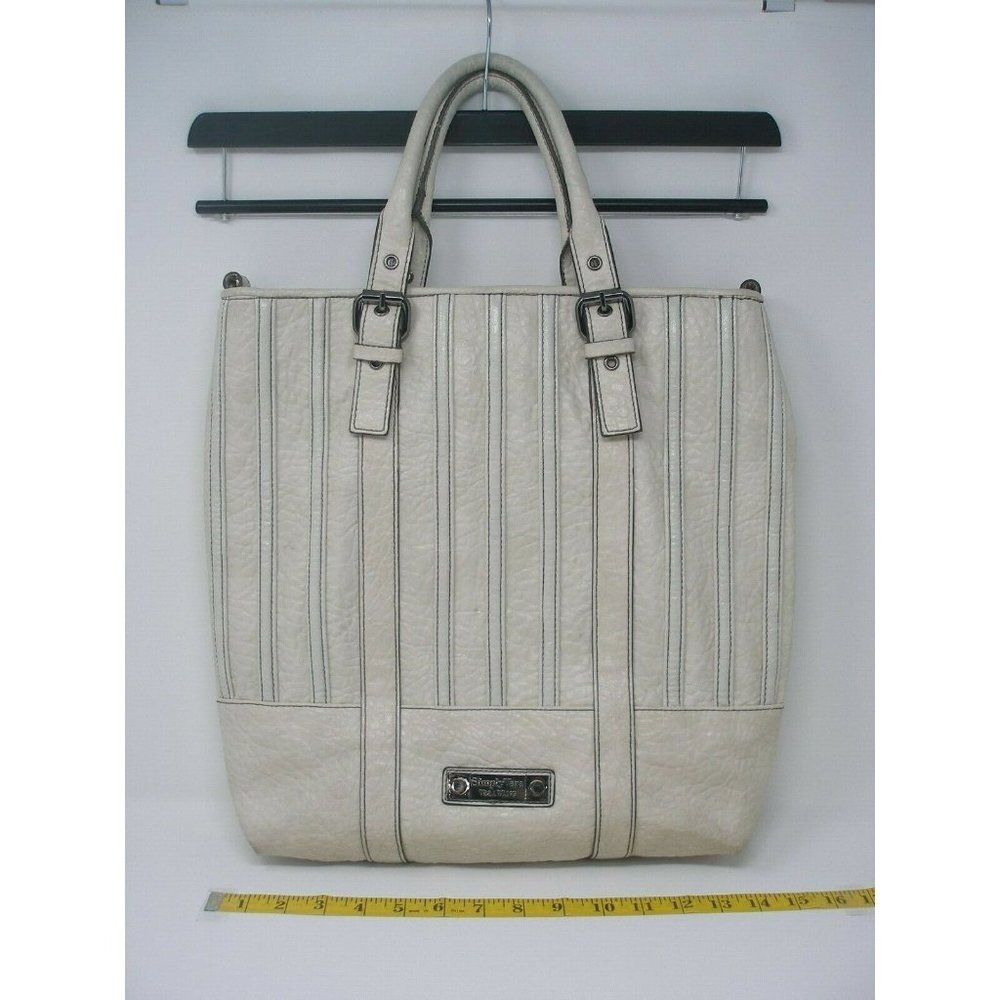 SIMPLY VERA - Vera Wang Large Creamy White & Gray Pin Striped Stitched Tote Bag!